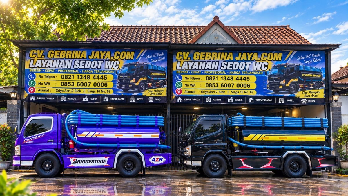 Armada truk tangki vakum CV GEBRINA JAYA di depan kantor Griya Asri 2, Bekasi